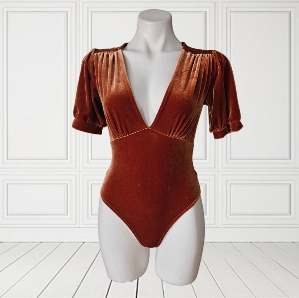 Forever21 Rust Velvet Bodysuit Small